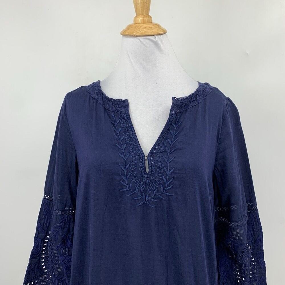 Joie Tunic Womens XS Extra Small Blue Marne Split Neck Embroidered Eyelet Top - Picture 3 of 12